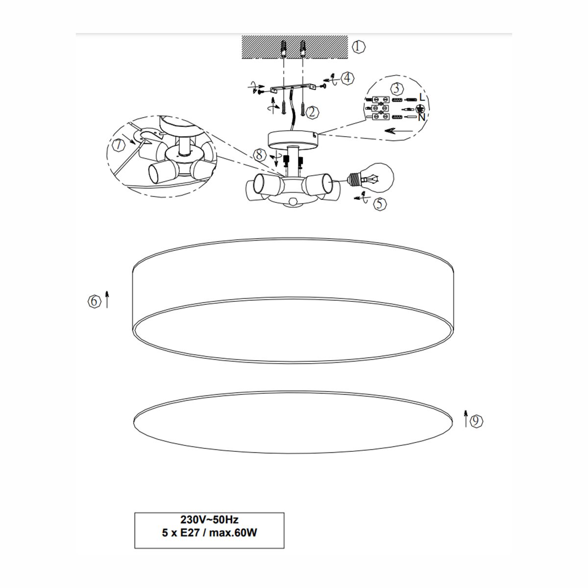 Lampadari & plafoniere: Deckenleuchte, Stoffschirm, 65 cm Ø – Nuovo (secondo la descrizione) da Kreuzlingen venduto da Smart-Light 3