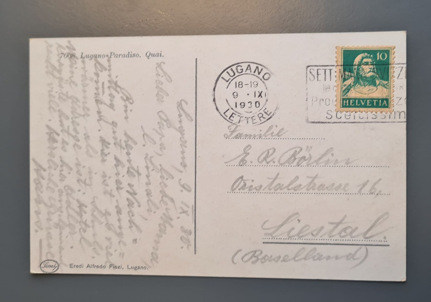 Cartoline postali: Lugano 1930 – Usato da Ebikon venduto da Donar50 1