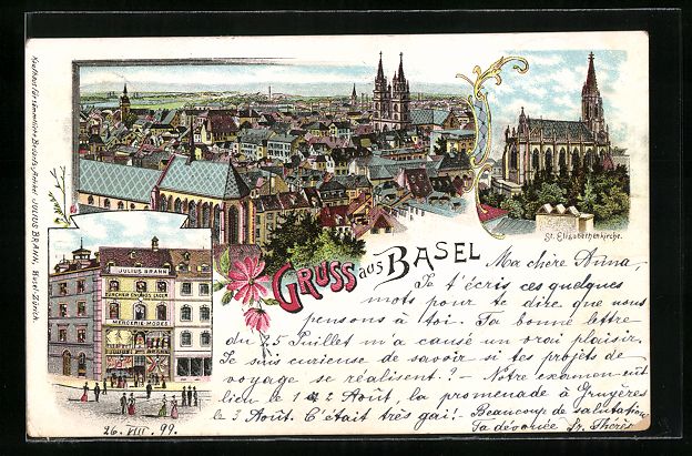 Cartoline postali: Litho Basel, Mercerie Modes Julius Brann – Usato da Berlin venduto da bartko-reher