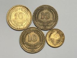 Lot de 4 pièces Chili 10 centimes 1963 1964 1969 2 centimes 