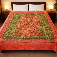 Tagesdecke Bettüberwurf Ganesh Batik indien XL orange-grün
