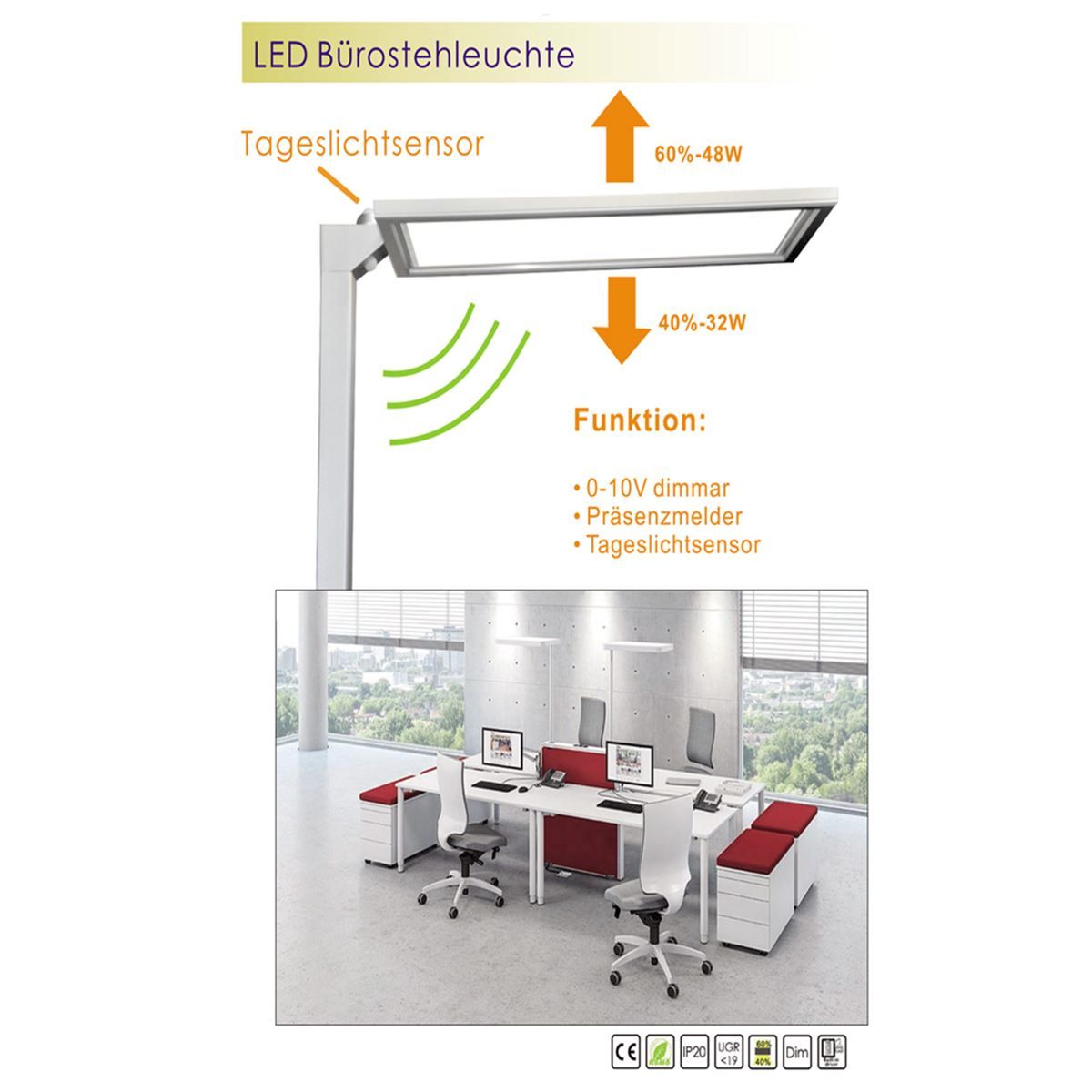 Lampen: LED Büro Stehleuchte, Weiss, Office – Neu (gemäss Beschreibung) aus Kreuzlingen von Smart-Light 2