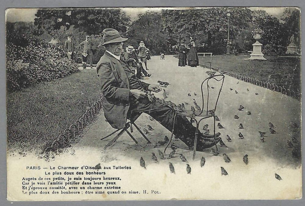 Carte Postale Vintage Paris Années 1900 - Le Charmeur D'oiseaux Aux Tuileries - Noir Et Blanc