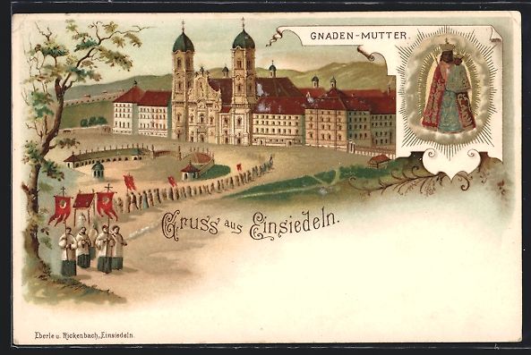 Ansichtskarten: Litho Einsiedeln, Procession vom Kloster – Gebraucht aus Berlin von bartko-reher