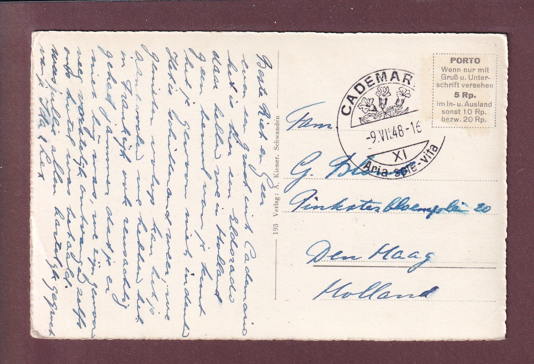 Cartes postales: CADEMARIO - 1948 – D'occasion à Pully par nicecards 1