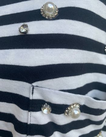 Superbe t-shirt marinière OLTRE perles&diamants brodés t.M-L