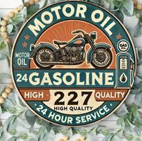 2-D DEKOSCHILD, METALL *GASOLINE MOTORRAD* 20X20CM NEU