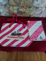 SET STRANDTASCHE + BADETUCH NEU FISHERMANS PINK/WEISS