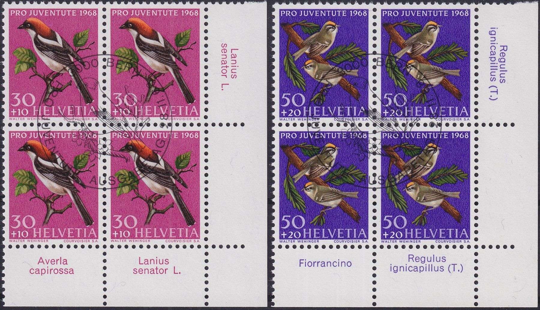 Tutti i francobolli: 1968, J224-227 im Viererblock mit Ersttagsstempel & Tabs – Usato da Sursee venduto da Luzernerraute 2