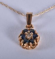 9 Carat Gold Diamant und Saphir Cluster Pendant Halskette