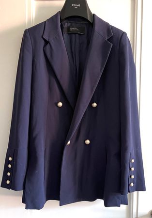 Zara navy blazer, pearl buttons