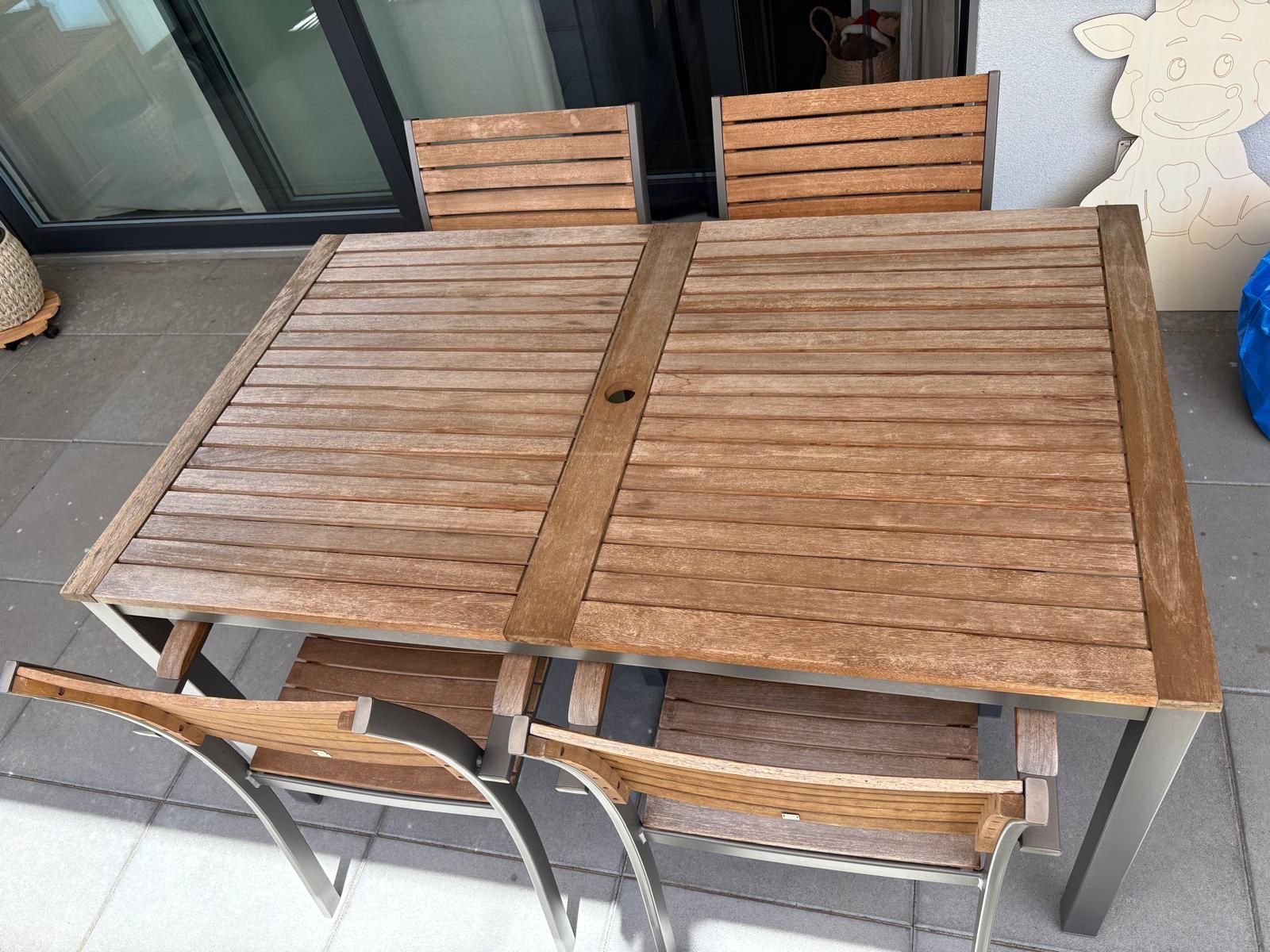 Set di tavolo e panche: Gartentisch mit 4 Stühlen Holz Metall gebraucht – Usato da Subingen venduto da riso04