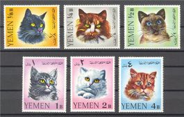 YEMEN, KATZEN, POSTFRISCHER SATZ VON 1965
