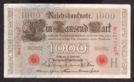 alte Reichsbanknote, Ein Tausend Mark Berlin, 21. April 1910