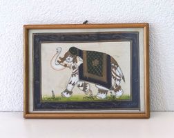 Original alte Seidenmalerei im Rahmen, Indien _d