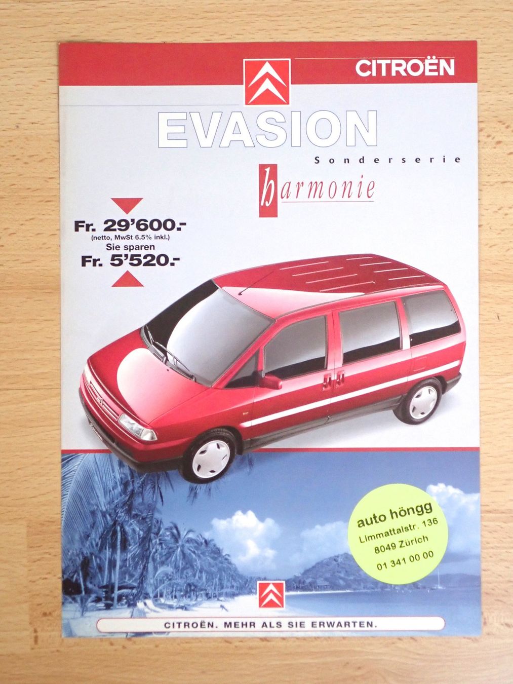 Citroën Documenti: Citroen Evasion Harmonie - Schweizer Prospekt - P1686 – Usato da Winterthur venduto da 602ccm