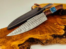 GEPRÜFT B Damast Messer Chefmesser Knife inkl. Lederscheide