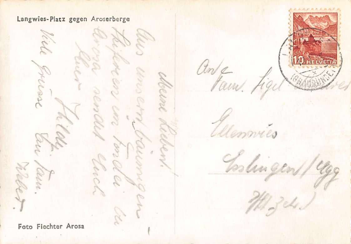 Cartoline postali: GRUSS aus LANGWIES PLATZ, Ansichtskarte 1941 – Usato da Lufingen venduto da philatelieshop 1