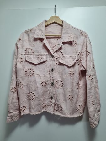 Hochwertige Baumwolle Jeansjacke Lochmuster rosa NEU