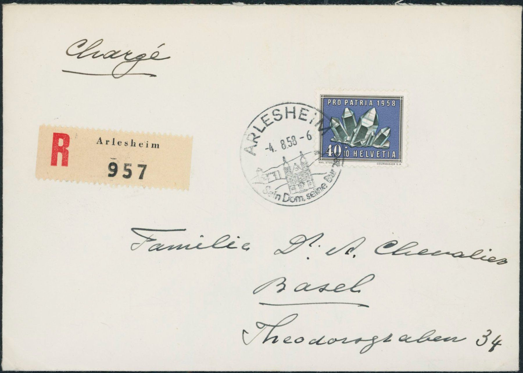 Tutti i francobolli: 1958 - Pro Patria - Brief - EF - Arlesheim BL – Usato da Schindellegi venduto da stationary