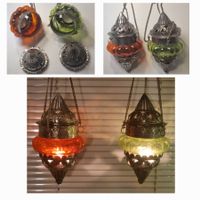 2x wunderschöne maurische Hängelaterne Glas Metall rot grün