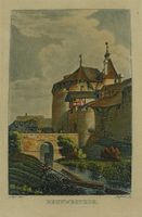 ZÜRICH RENNWEGTHOR, ALTKOLORIERTE AQUATINTA UM 1840