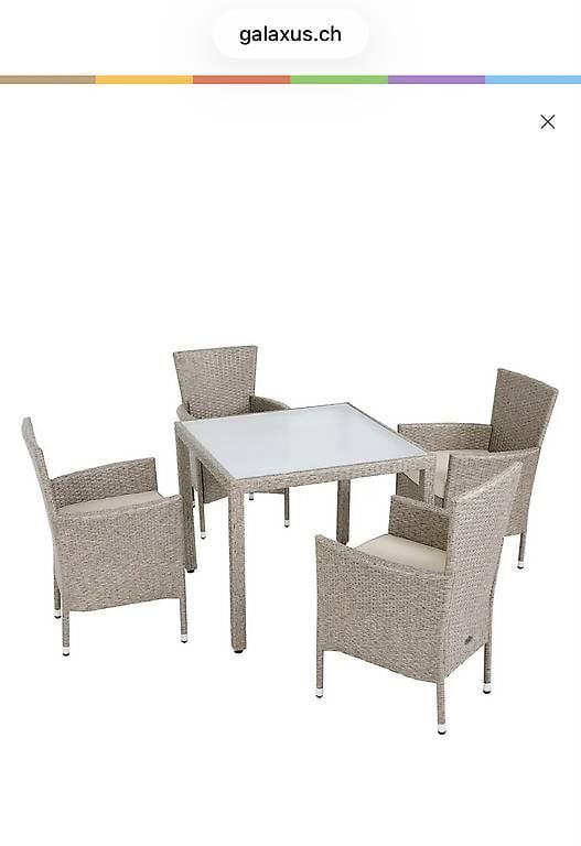 Set di tavolo e panche: Casaria Poly Rattan Sitzgruppe 4+1 – Usato da Uster venduto da Leyla80