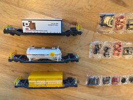 Bemo H0m RhB 3erSet Containerwagen Gasser Montebello Post