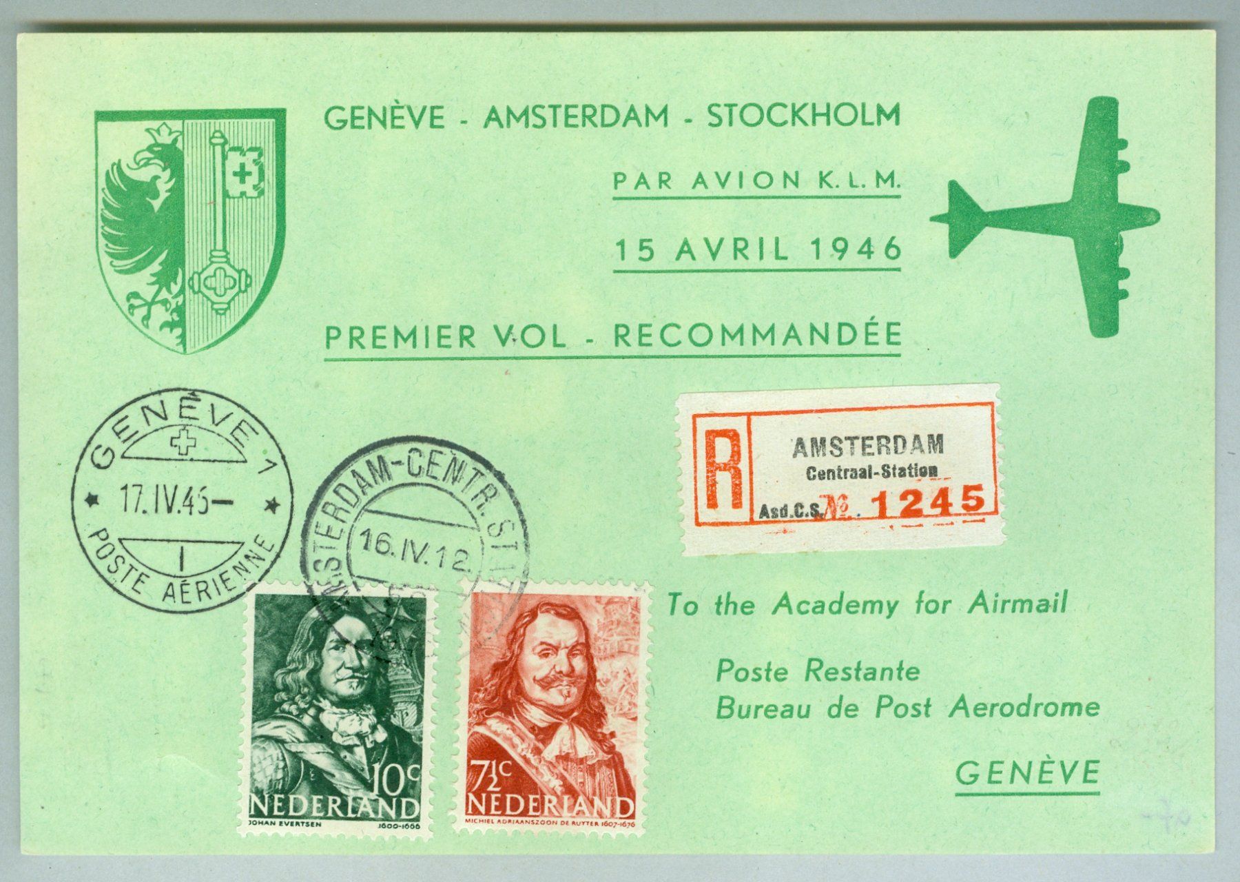 Tutti i francobolli: 1945 Niederlande Flugpost RF – Usato da Zürich venduto da yago-rot