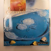 Plat en verre Luminarc Scarlett décor roses 38 cm