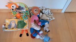 5x Babyspielzeug: Activity Cube, Hängespielzeug, Knisterbuch