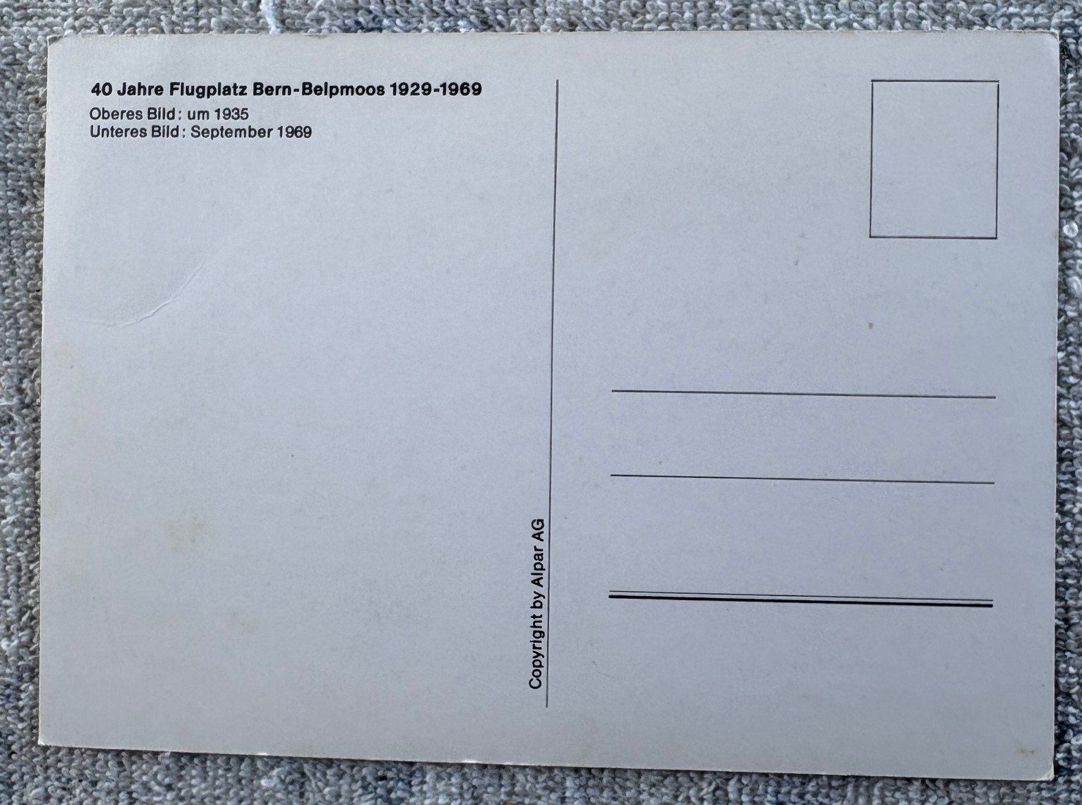 Cartoline postali: ANSICHTSKARTE 40 JAHRE FLUGPLATZ BELPMOOS – Usato da Ostermundigen venduto da wini63 1