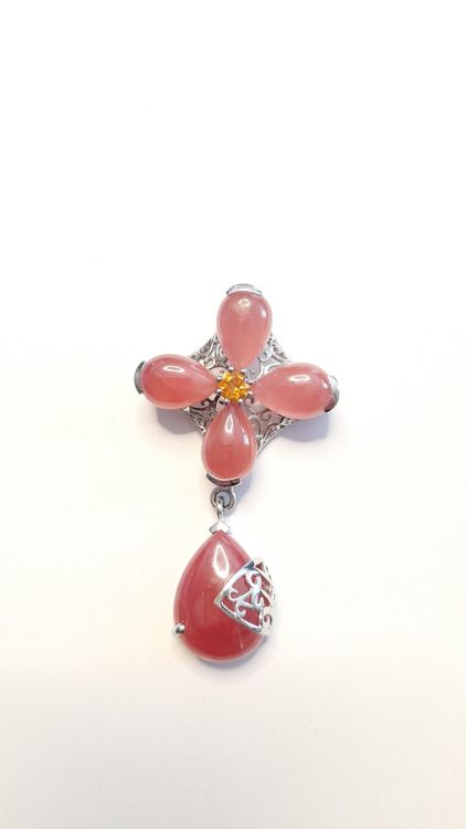 Bourdon Jasper, Citrine Pierre Précieuse Argent Bijoux Pendentif 1.9
