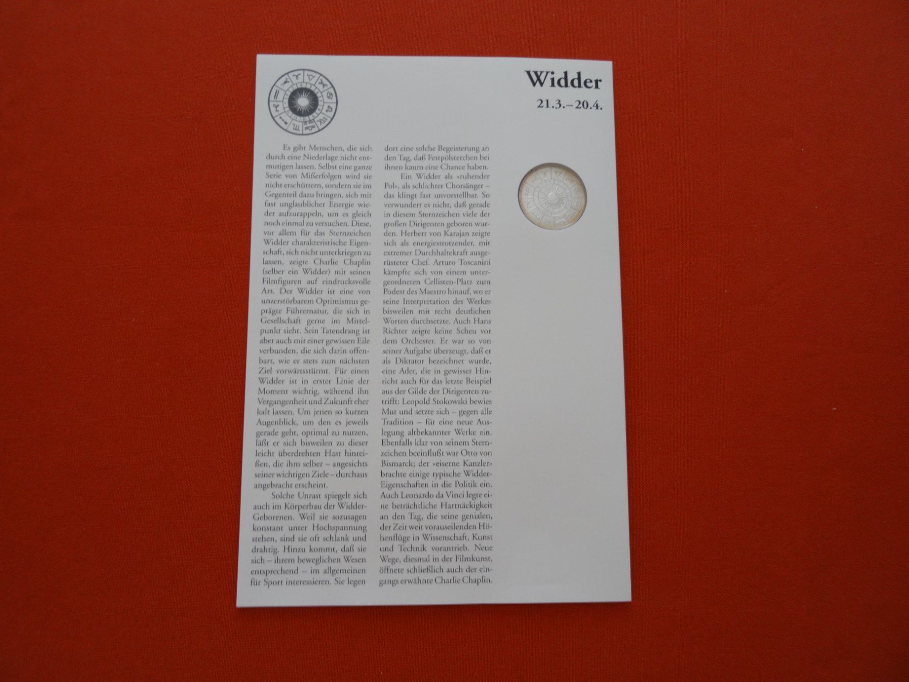 Medaglie: Medaillenbrief Widder mit Silbermedaille – Nuovo (secondo la descrizione) da Lupfig venduto da JUTA09 2