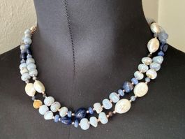 Neue Halskette aus Achat blauer Spitze, Sodalith, Perlen