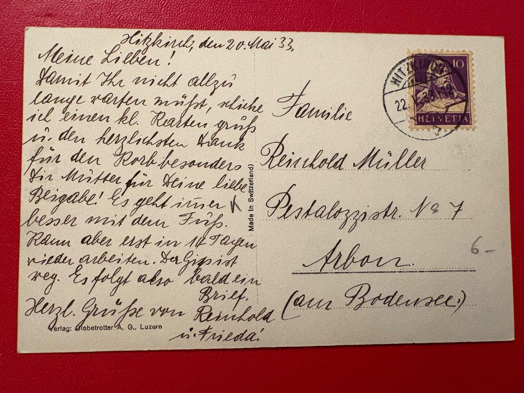 Cartoline postali: 1933 // Hitzkirch – Usato da St-Légier-Chiésaz venduto da Theo006 1