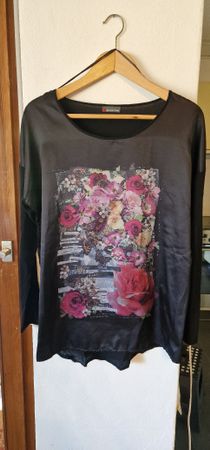 Street One Bluse, Gr. 40, schwarz mit Blumenmuster
