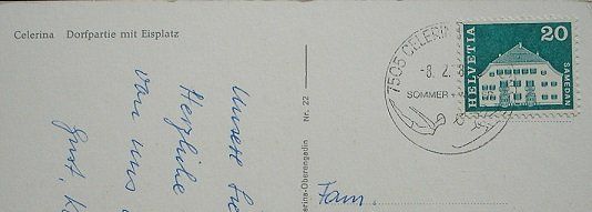 Cartoline postali: CELERINA Dorfpartie mit Eisplatz – Usato da Jona venduto da philajona 1