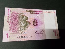 Kongo 1 Centime 1997, Vulkan Nyiragongo, seltener Schein