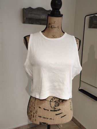 even&odd Weiss Rippen Tanktop Crop Gr.XL 