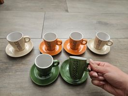 Espressotassen mit Untertassen 6er Set Mehrfarbig