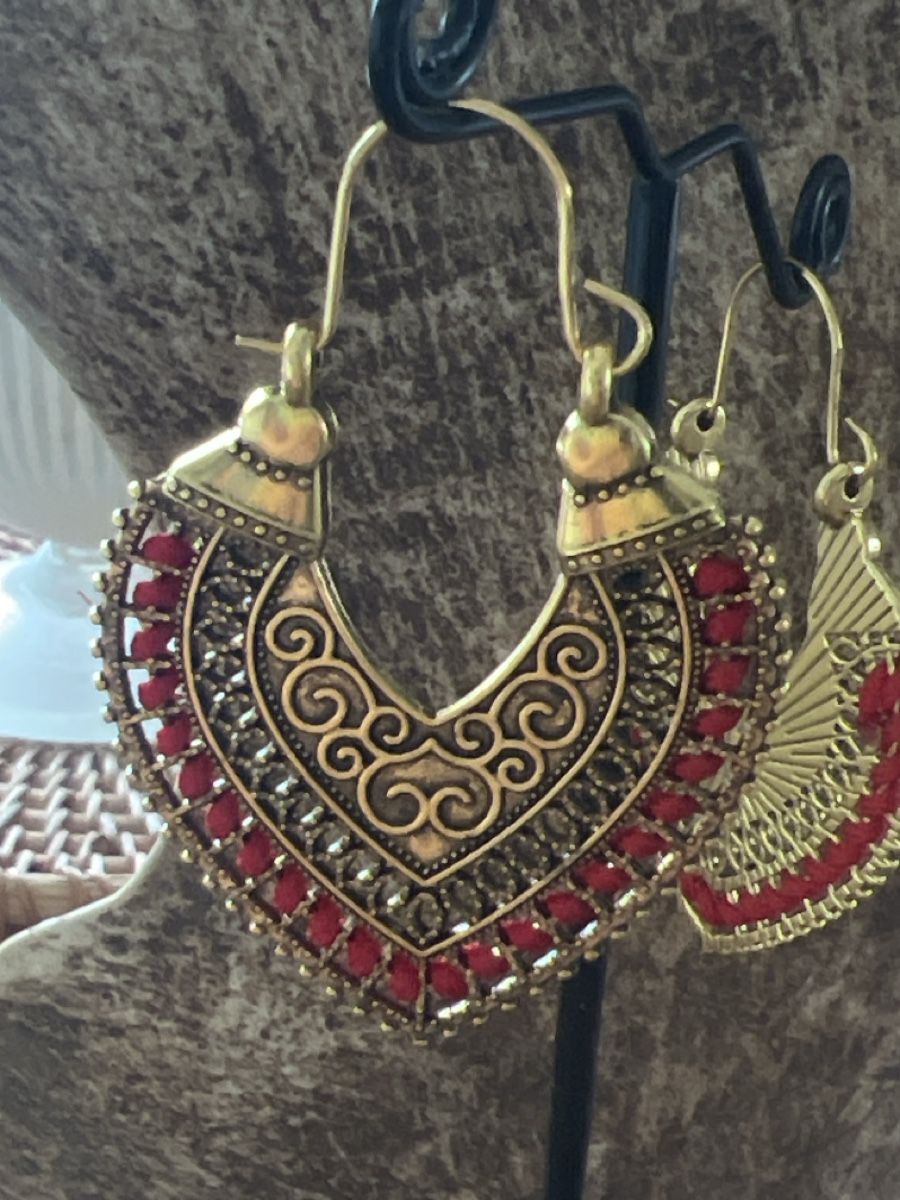 Orecchini pendenti & Orecchini a lobo: Ohrringe goldfarbig mit rotem Akzent – Nuovo (secondo la descrizione) da Seon venduto da Sunny-Schmuck78 1