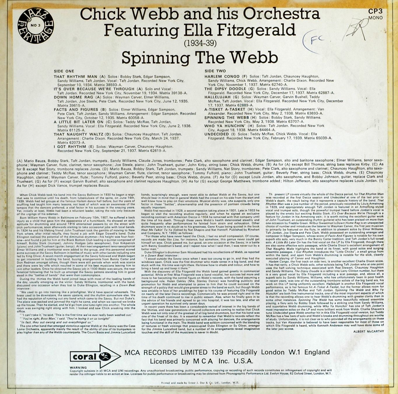 Dischi in vinile: Jazz-LP: Chick Webb "Spinning the Webb" (Coral) – Usato da Hochfelden venduto da mue_lhm9 1