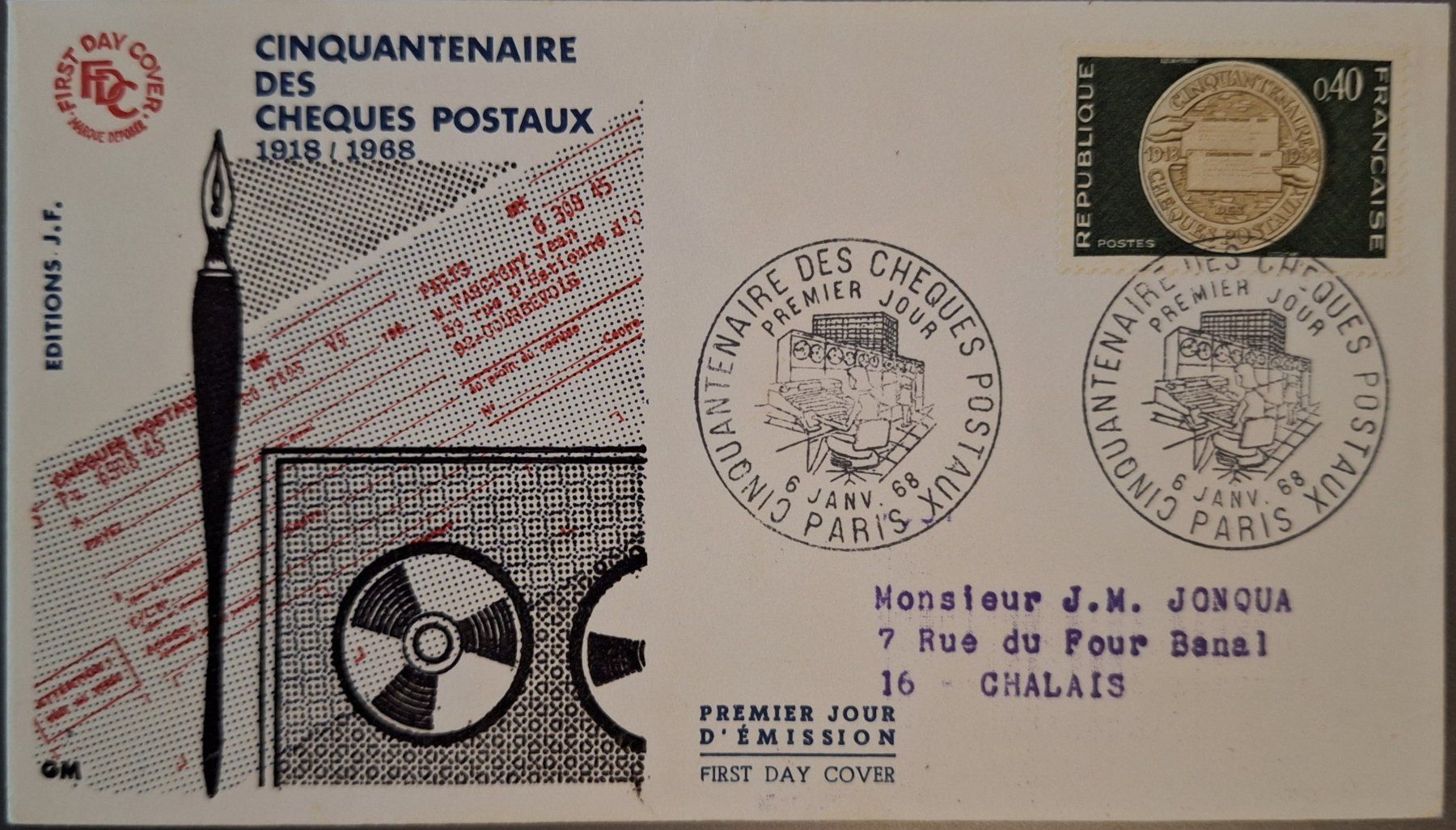 Enveloppes & pochettes d'envoi: Lettre Premier Jour Cinquantenaire Chèques Postaux 1968 – D'occasion à Genève par JLV01