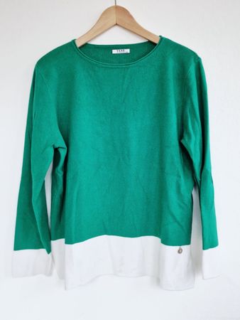 Damen Pullover TESE Gr. M Grün mit Weissem Bund