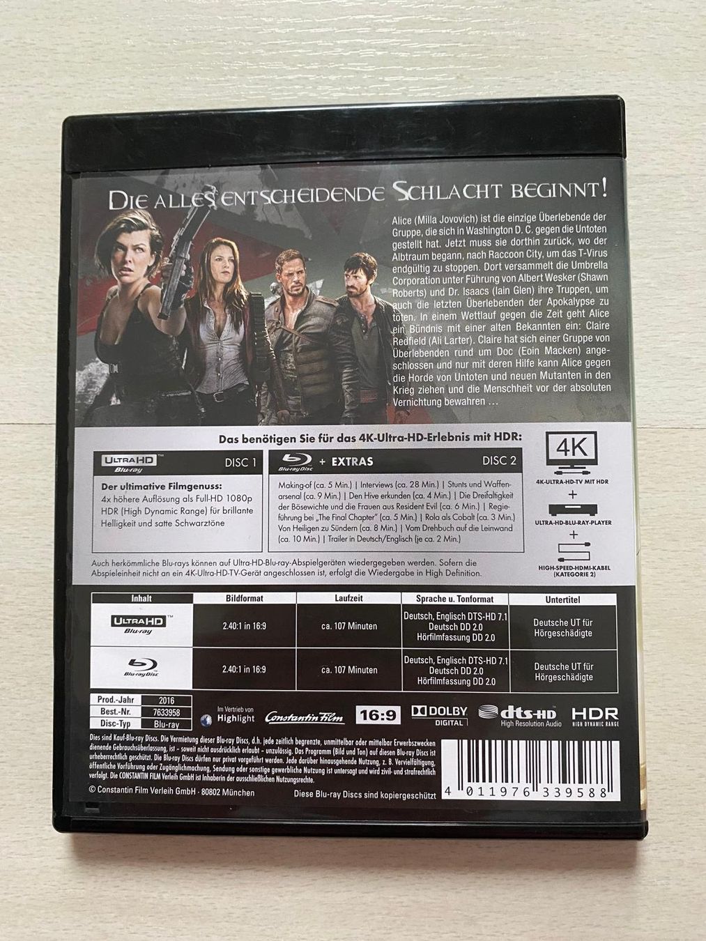 Tutti i DVDs: 4K Ultra HD + Blu-ray Resident Evil: The Final Chapter 2016 – Nuovo (secondo la descrizione) da Seftigen venduto da Pascal33 1