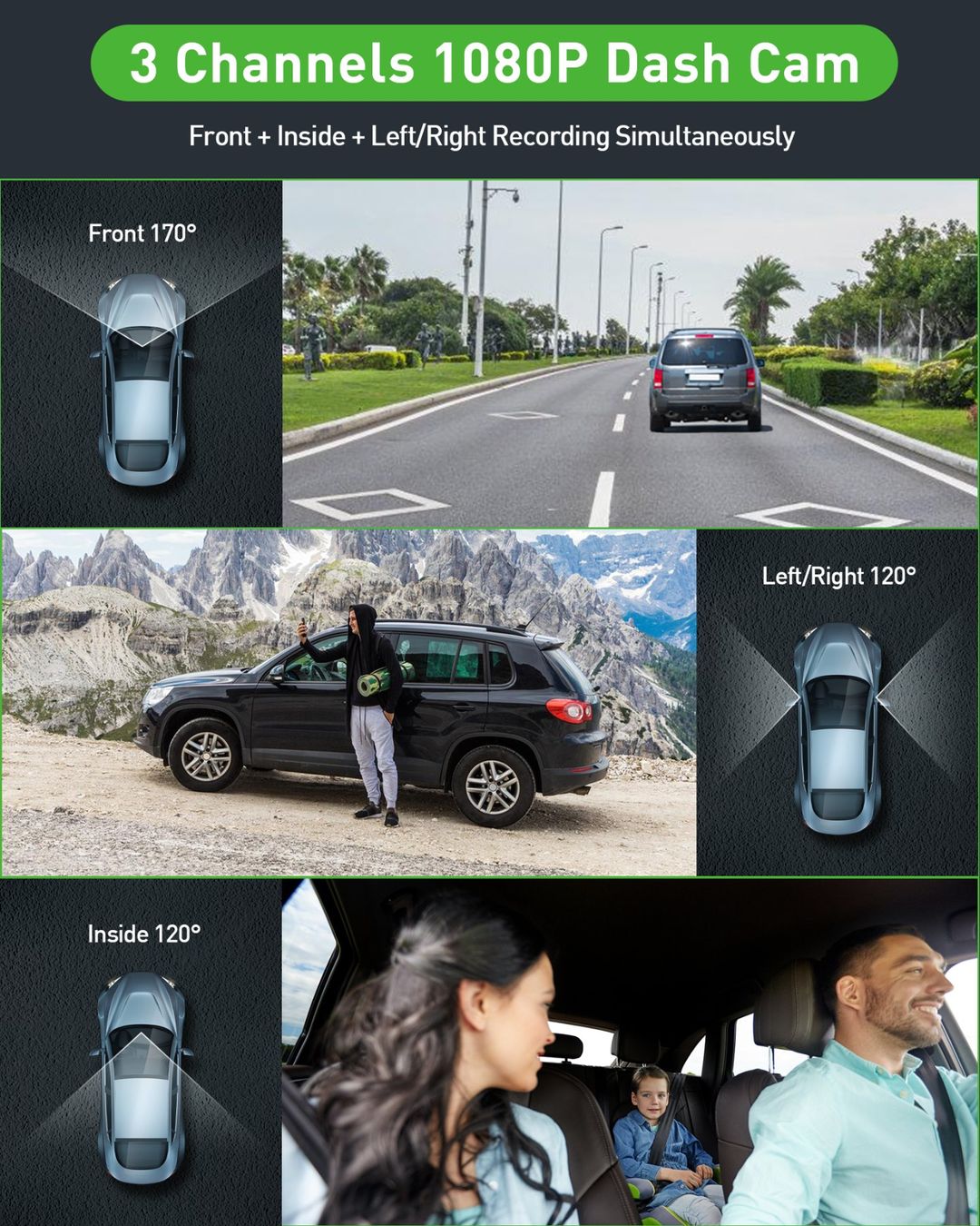 Action Cam: Dashcam-Videorecorder, Dreiobjektiv-Autokamera Parkmonitor – Neu und originalverpackt aus Genève von Top-Trend 4