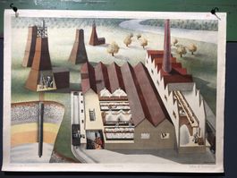 Vintage Schulwandbild HANS ERNI, SALINES DE RHEINFELDEN, Sal
