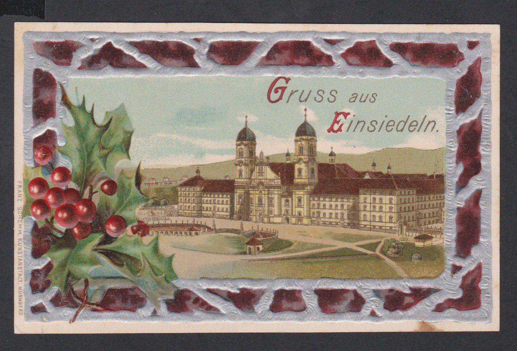 Cartoline postali: Einsiedeln   :   alte Ansichtskarte  Präge-Litho von 1908 – Usato da Vitznau venduto da Ropaku