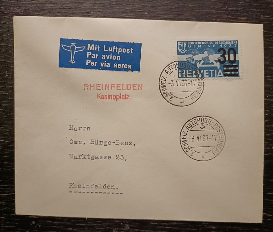 Beleg Luftpost mit schöner Briefmarke + Stempel 1937 (Gebraucht) in ...